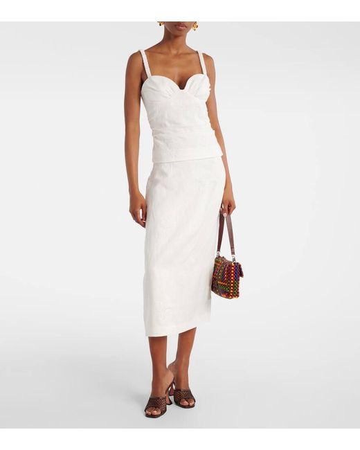 Sir White Alessandra Embroidered Linen Midi Skirt