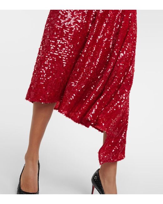 Erdem Red Asymmetric Sequined Midi Dress