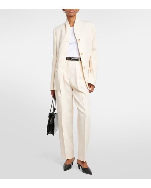 Totême White Pleated Straight Pants