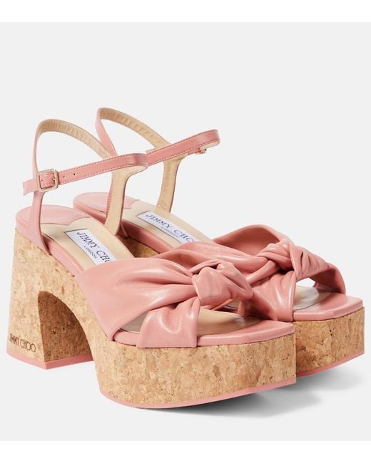 Jimmy Choo Pink Heloise 95 Leather Platform Sandals