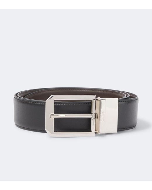 Zegna Black Reversible Leather Belt for men