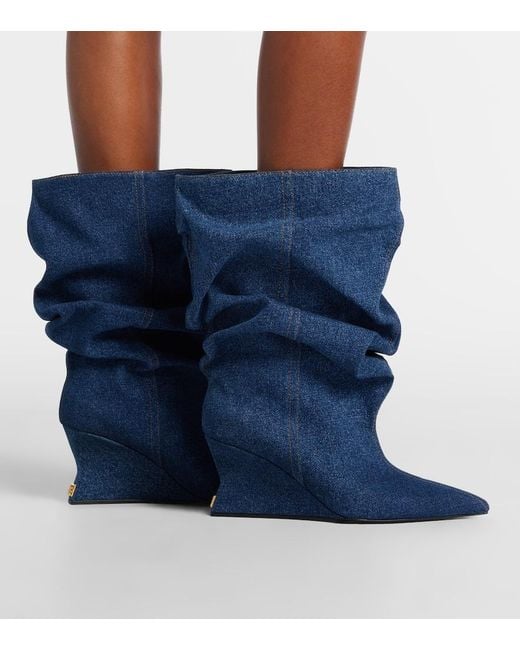 Balmain Blue Denim Ankle Boots