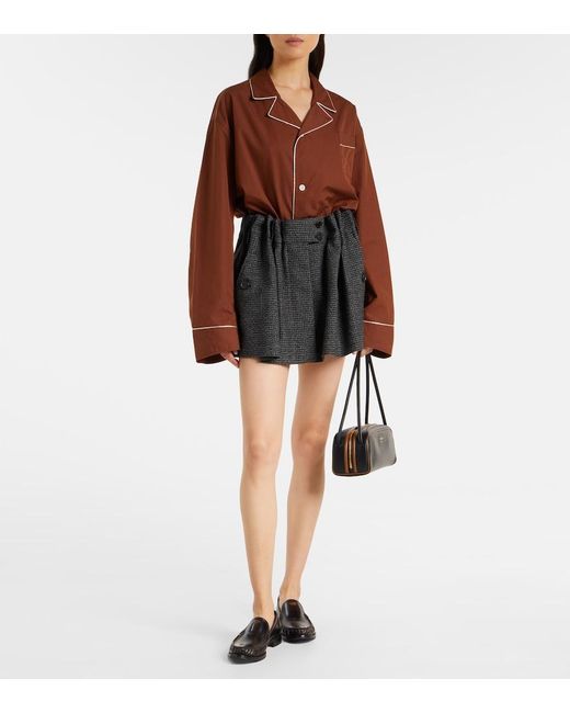 Prada Black Herringbone Virgin Wool Miniskirt