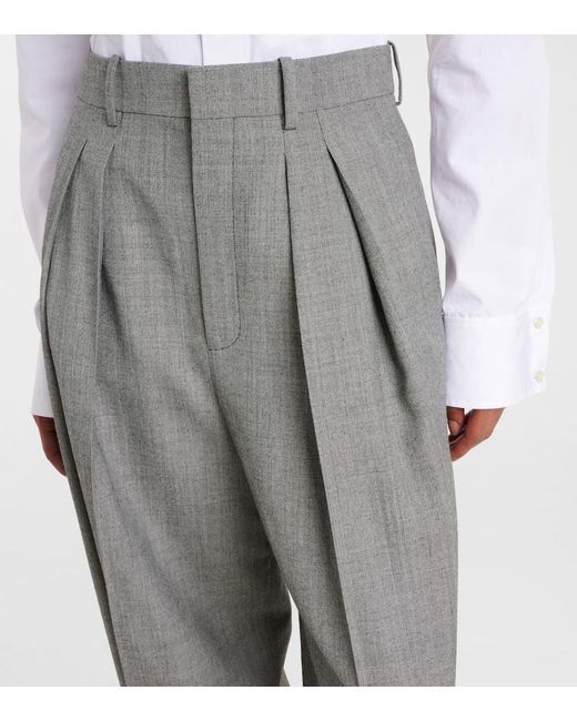 Saint Laurent Gray Weite High-Rise-Hose Aus Woll-Twill