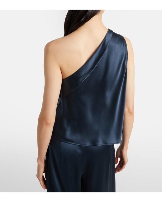 The Sei Blue One-Shoulder Silk Satin Top