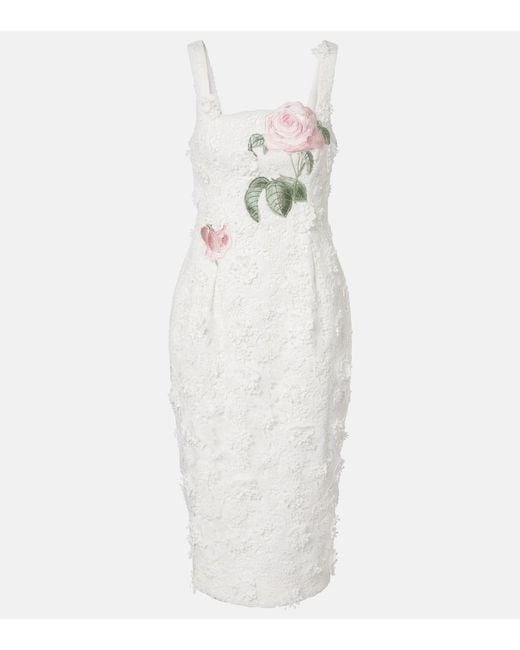 LEO LIN White Bridal Larissa Floral Lace Midi Dress