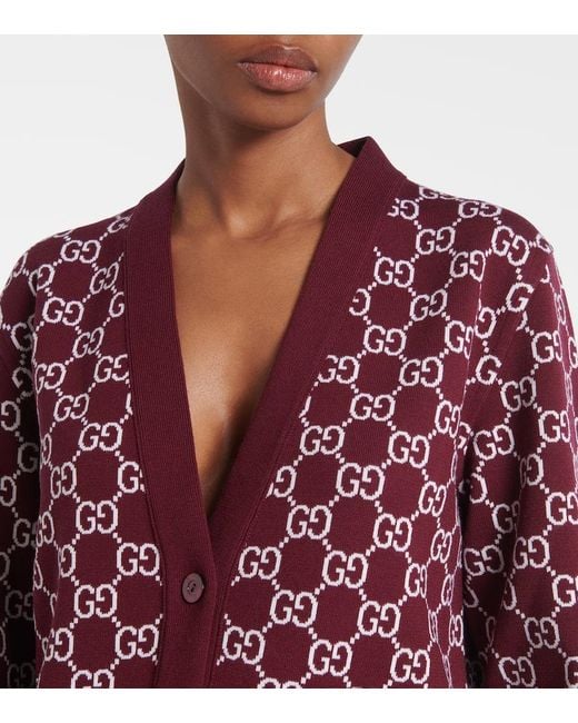 Cardigan Reversible De Jacquard En Mezcla De Lana Con Gg Gucci de color Red