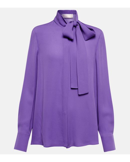 Valentino Purple Tie-neck Silk Georgette Blouse