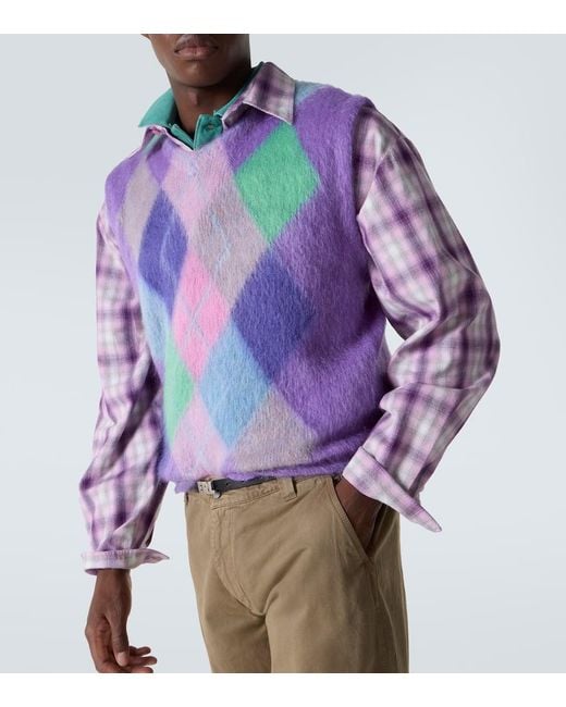 ERL Purple Checked Mohair-Blend Sweater Vest for men