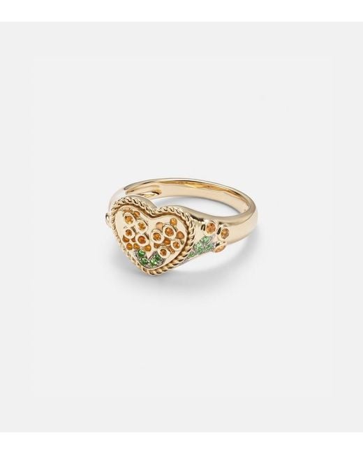 Yvonne Léon White Cour Mimosa Mini 9Kt Pinky Ring With Gemstones