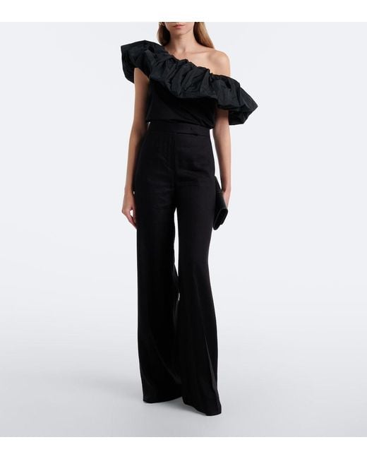 Max Mara Black Ruffled Off-Shoulder Cotton Top