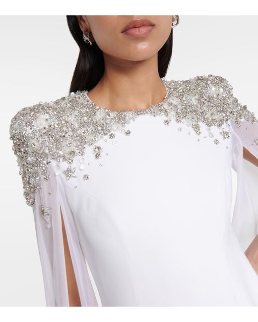 Jenny Packham White Bridal Frida Embellished Cape-Detail Gown