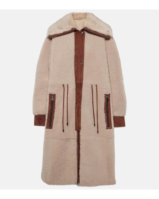 Bogner Brown Gritt Suede-Trimmed Shearling Coat