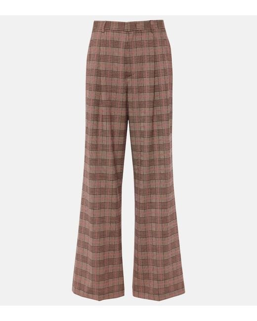 Etro Brown Checked High-Rise Wide-Leg Pants