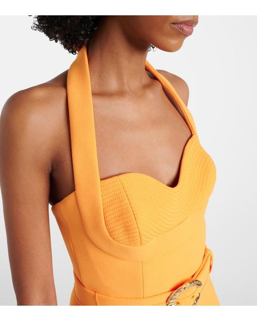 Rebecca Vallance Metallic Belted Halterneck Crepe Maxi Dress