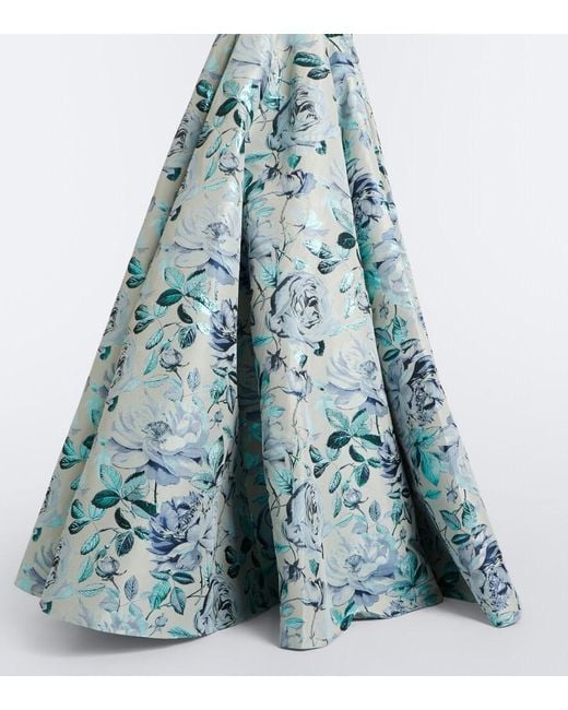 Markarian Blue Laila Floral Brocade Bustier Gown
