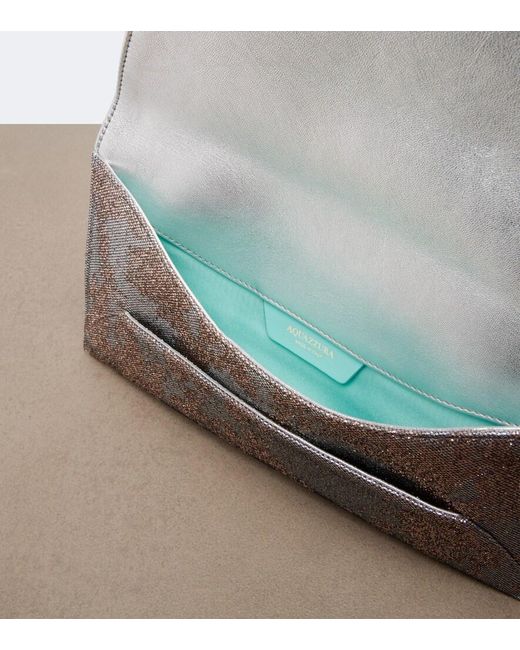 Aquazzura Gray Envelope Sequined Metallic Leather Clutch