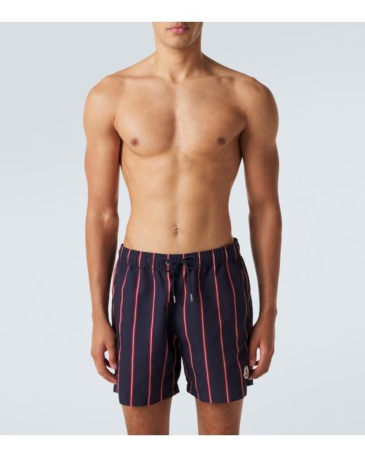 Moncler Blue Striped Swim Trunks for men