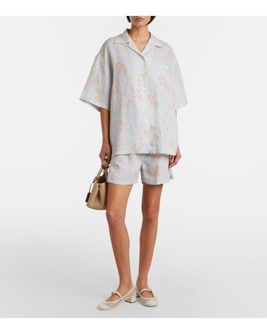 Prada White Floral Linen Shorts