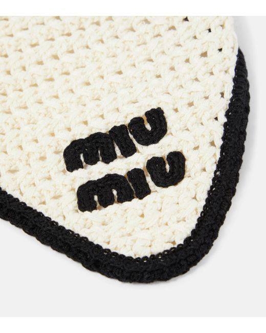 Bandeau en crochet de coton a logo Miu Miu en coloris White
