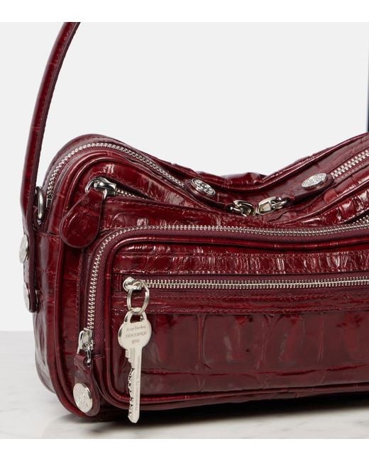 Acne Red Camero Croc-Effect Leather Shoulder Bag