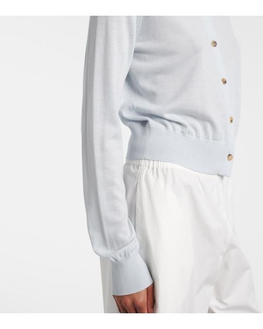 Khaite Blue Tansy Cropped Wool And Cashmere Cardigan
