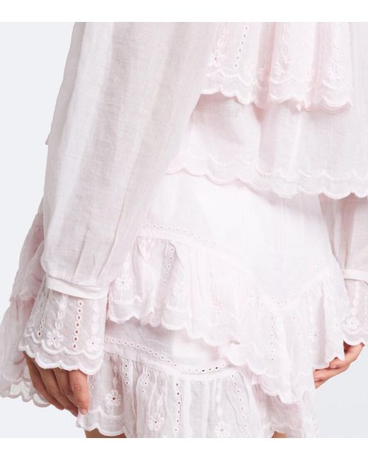 Isabel Marant Pink Kelmon Embroidered Ruffled Cotton Blouse
