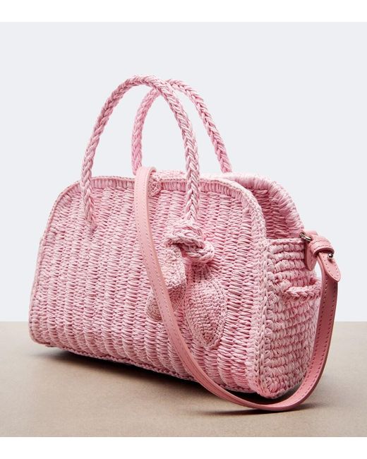 Jacquemus Pink Turismo Small Raffia-Effect Bowling Bag