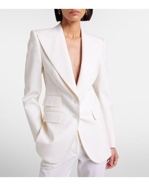 Dolce & Gabbana White Wool-Blend Blazer