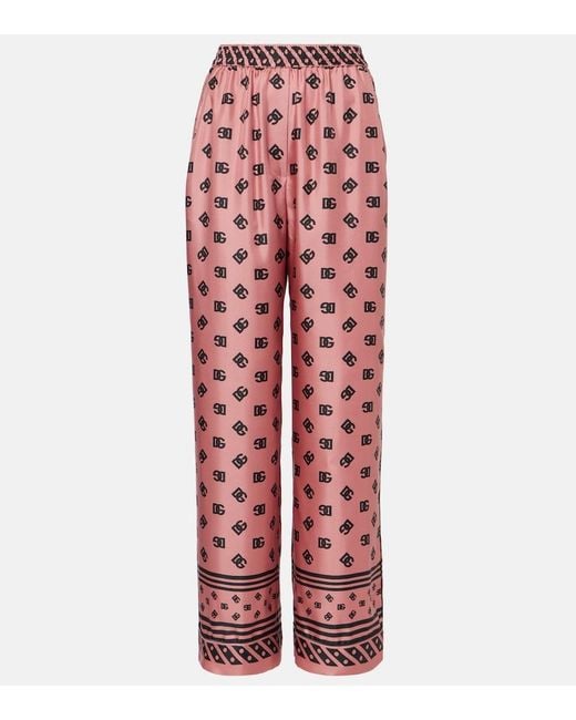 Dolce & Gabbana Red Dg Silk Satin Palazzo Pants