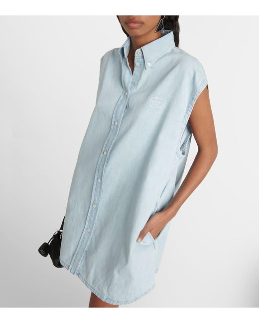 Prada Blue Oversize-Hemdblusenkleid aus Denim