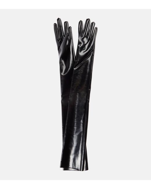 Norma Kamali Black Faux Patent Leather Gloves