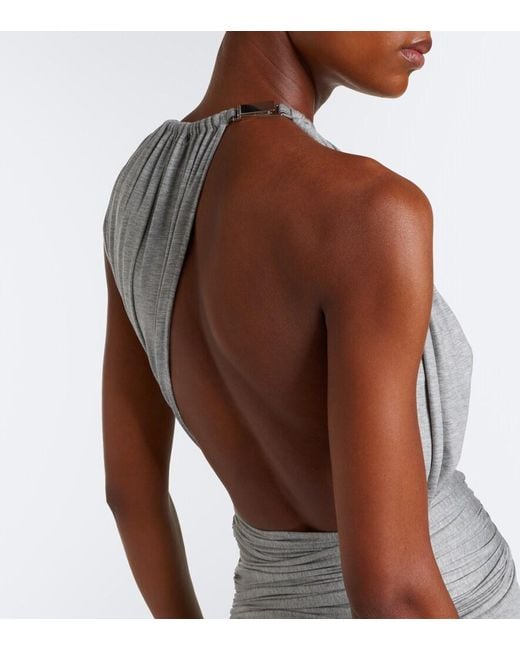 David Koma Gray Draped Jersey Gown