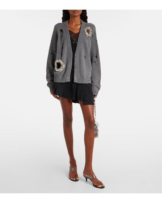 Area Gray Distressed Cotton And Cashmere Cardigan