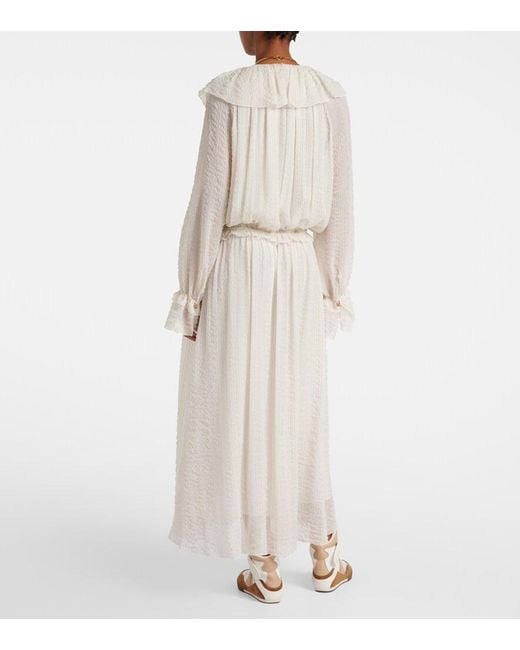 Chloé White Ruffled Silk-Blend Crepe Maxi Dress