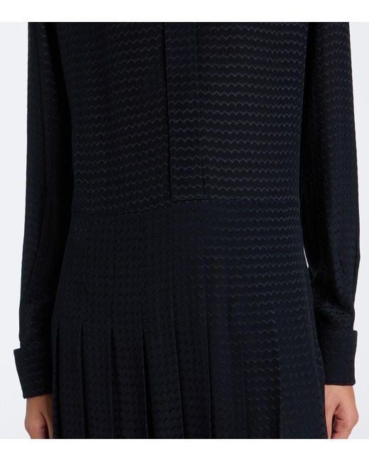Fendi Black Chevron Jacquard Pleated Silk Midi Dress