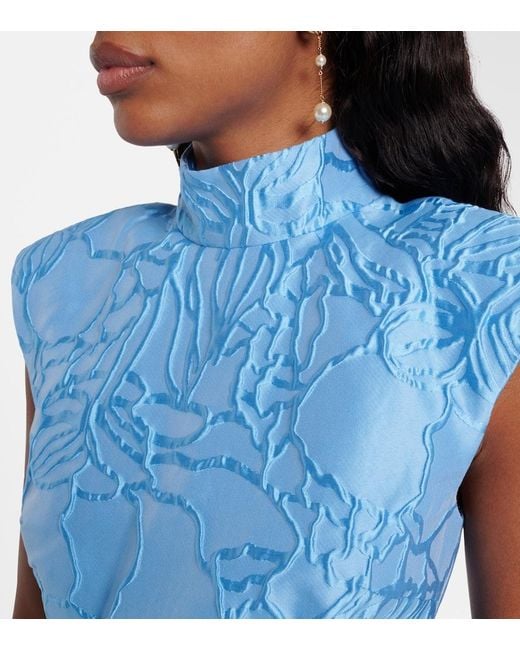 Rebecca Vallance Blue Aegir Belted Jacquard Midi Dress