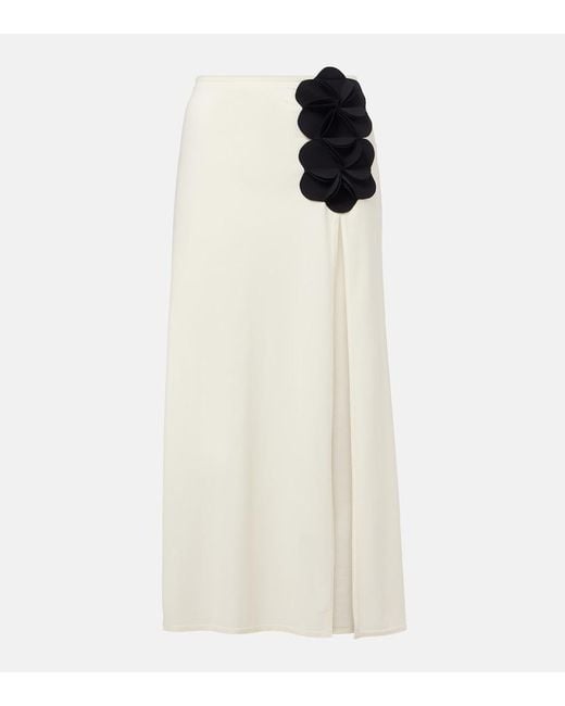 Karla Colletto White Tess Floral-Applique Midi Skirt