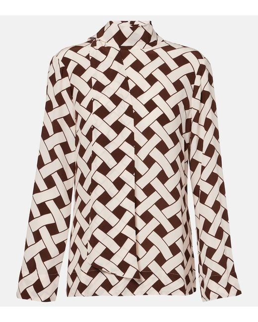Rixo Brown Libra Printed Tie-Neck Blouse