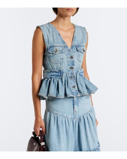 Ganni Blue Peplum Denim Top