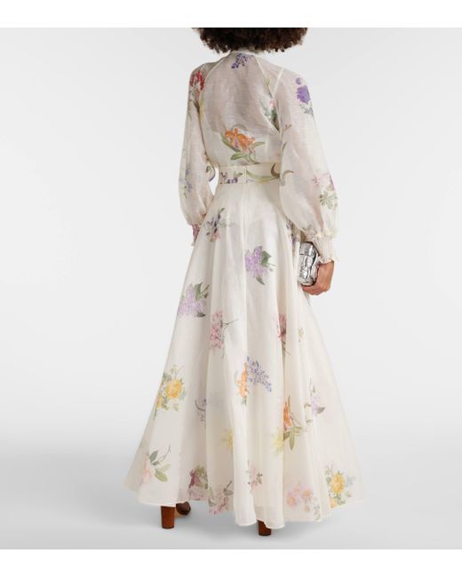 Zimmermann White Natura Floral Linen And Silk Organza Maxi Skirt