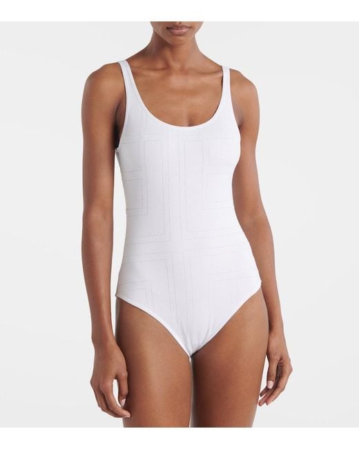 Totême White Monogram Jersey Swimsuit