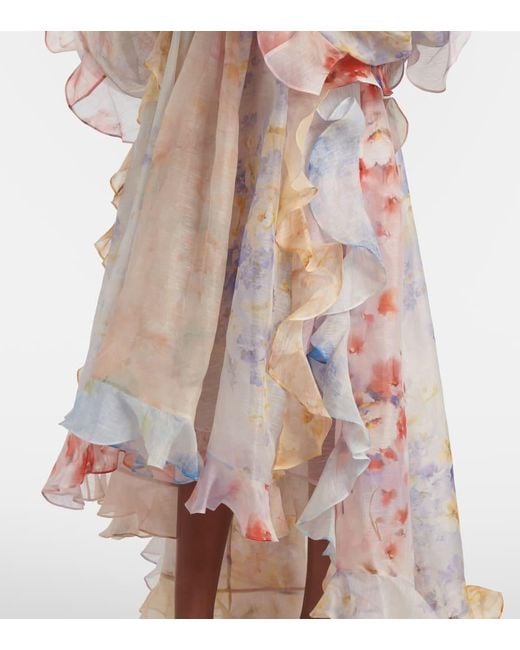 Zimmermann Pink Crush Linen And Silk Organza Maxi Dress
