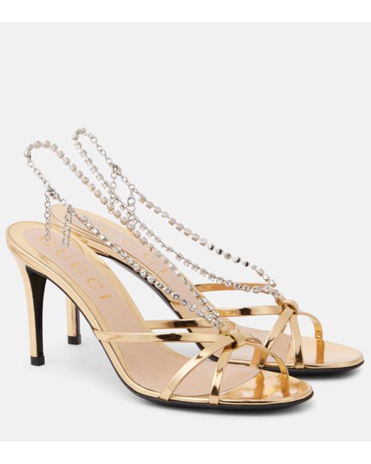 Gucci Natural Embellished Metallic Leather Sandals