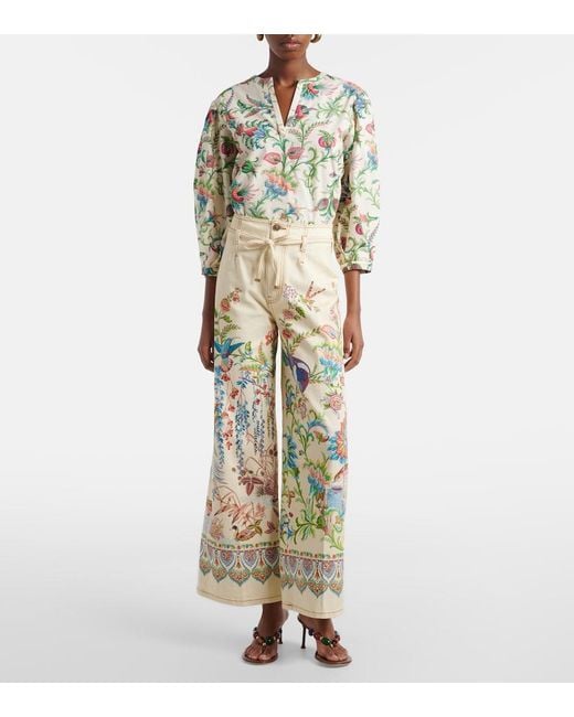 Etro White Belted Printed Wide-Leg Jeans