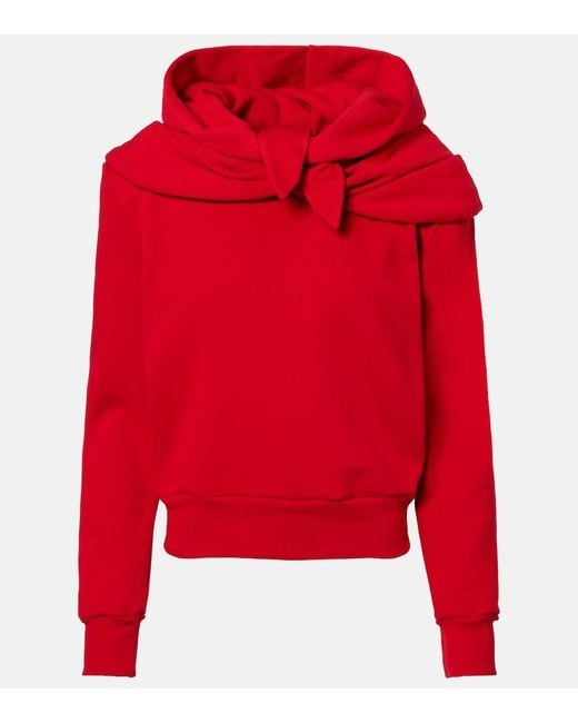 Magda Butrym Red Scarf-Detail Cotton-Blend Hoodie