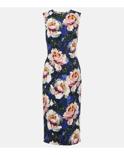 Vestido midi de cady floral Dolce & Gabbana de color Blue