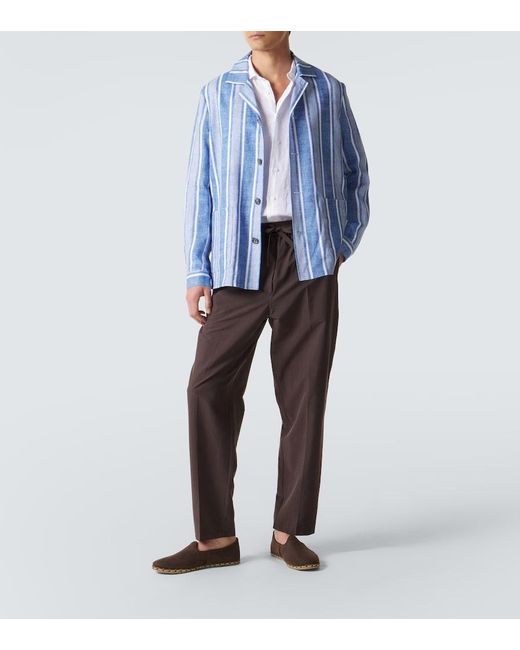Fedeli Blue Striped Linen Overshirt for men