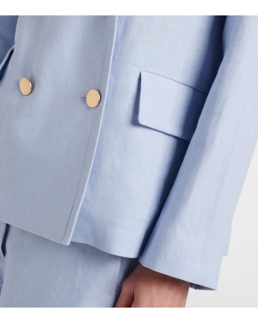 Max Mara Blue Avenue Double-Breasted Linen Blazer
