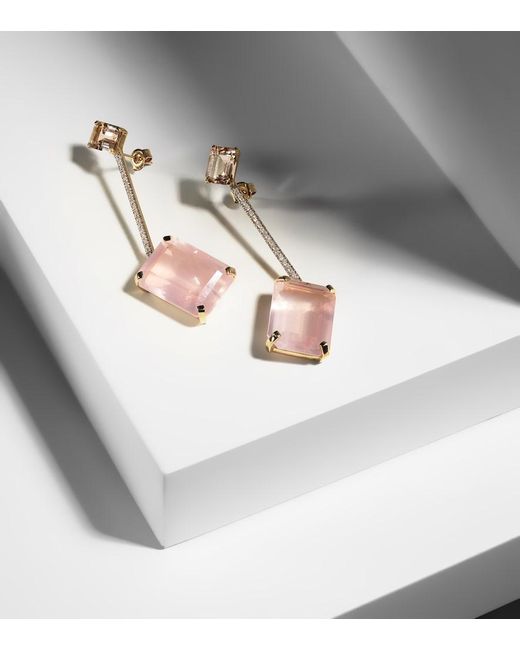Mateo Pink 14Kt Earrings With Morganite, Quartz And Diamonds
